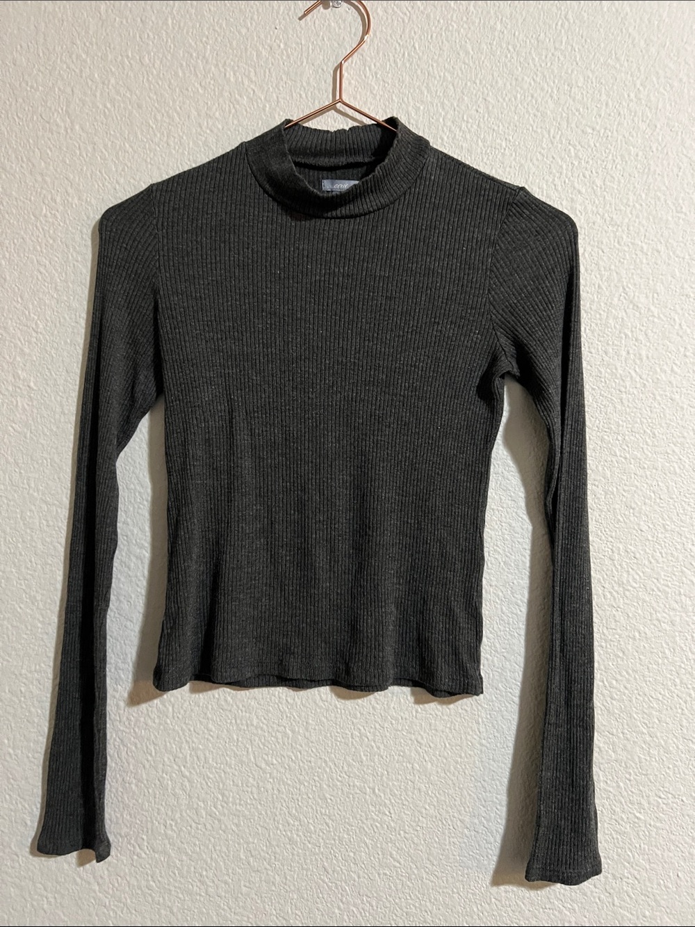 aerie Charcoal Ribbed Mock Neck Long Sleeve Top